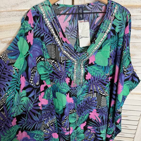 SWIMSUITS FOR ALL NWT Women's PLUS 22 24 Cover Up Top Caftan Cotton Multicolor - Picture 10 of 13